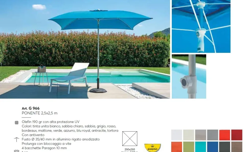 Ombrellone da giardino Palo centrale in Alluminio 12 Colori Disponibili modello Ponente