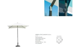 Ombrellone da Giardino Quadrato 2x2mt palo centrale in Alluminio Design Moderno