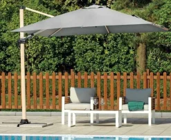 Ombrellone Luxury Quadrato 3x3 m fusto Wooden Look Spuncrylic Grigio tilt basculante