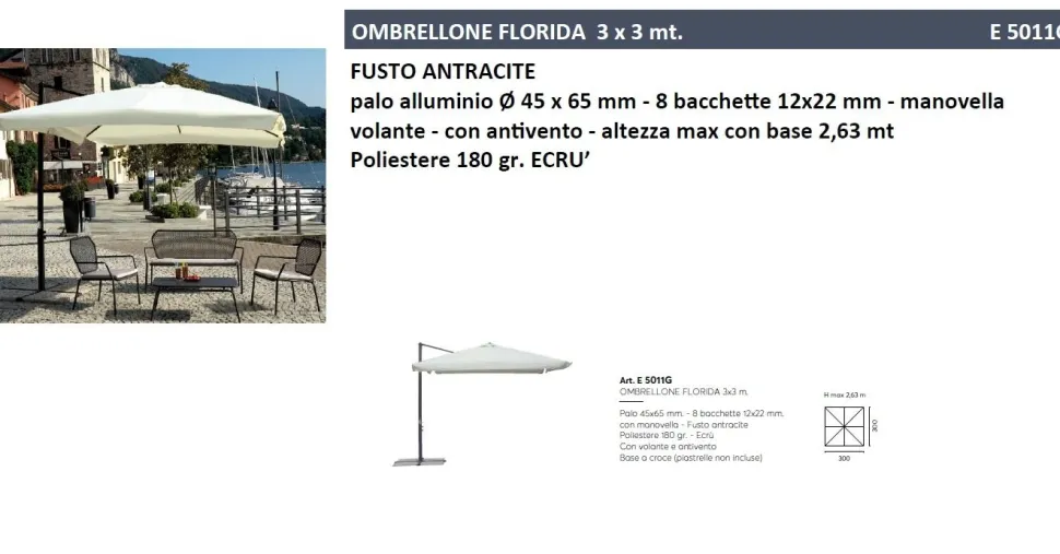 Ombrellone palo laterale orientabile e inclinabile in Alluminio modello Florida