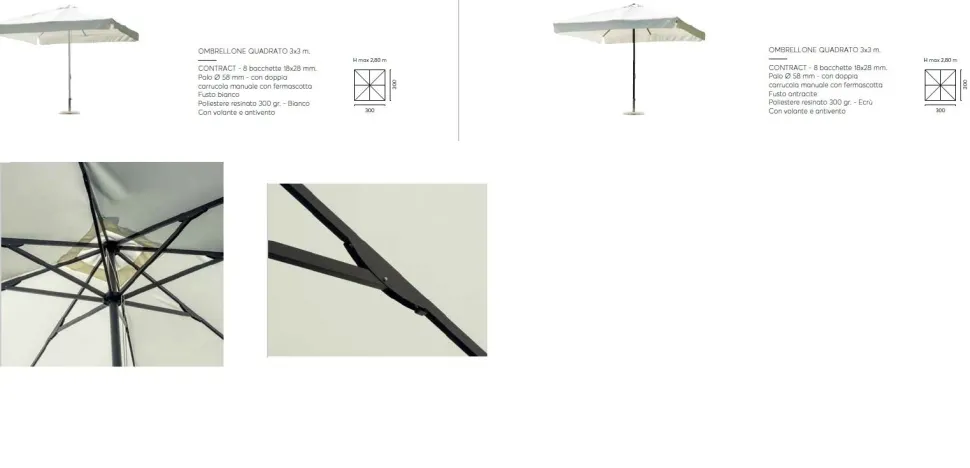 Ombrellone Quadrato da Giardino in Alluminio palo Bianco o Antracite Design Minimal