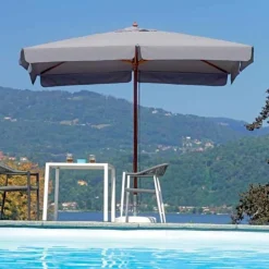 Ombrellone Rettangolare 3x4 m in Legno palo Unico Ø 48 mm Doppia Carrucola