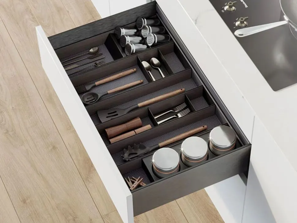 Organizzatore per cassetto Orderbox, 100x470 mm, Acciaio e Legno, Grigio antracite