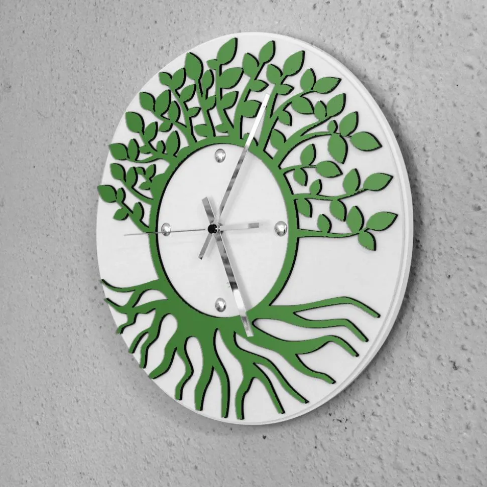 Orologio da parete albero della vita - bianco / verde scuro
