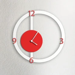 Orologio da parete HALO, bianco e rosso