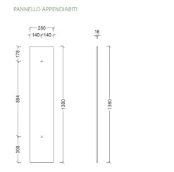 Pannello Appendiabiti sospeso moderno in Bianco Lucido con 2 ganci in Metallo Linea Frame