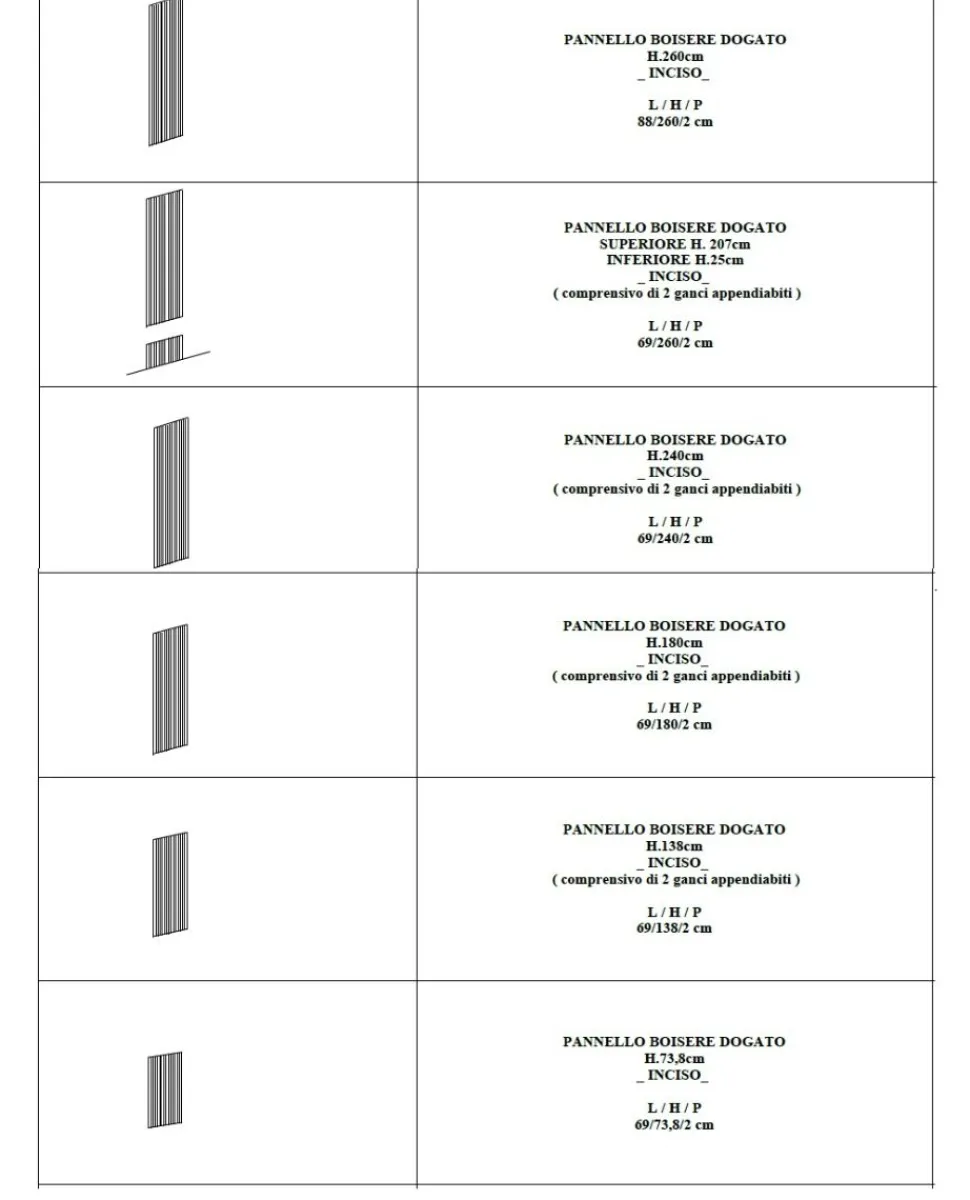 Pannello dogato Rovere chiaro con appendiabiti disponibile in varie misure