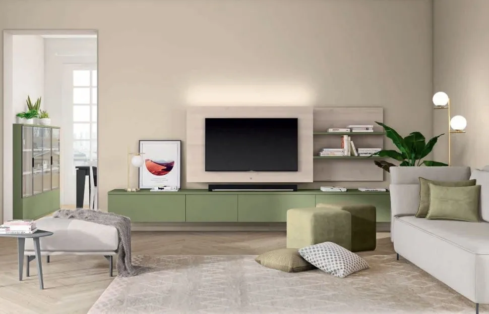 Pannello Porta TV sospeso con libreria disponibile in 3 misure e vari colori
