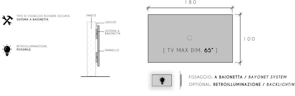 Pannello porta TV sospeso moderno disponibile in 9 colori