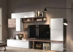 Parete attrezzata Adele linea Arte in finitura Rovere Mercure e Bianco Lucido