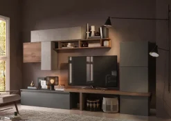 Parete attrezzata Adele linea Arte in finitura Rovere Mercure, Argilla e Lava
