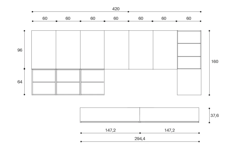 Parete attrezzata Alice linea Contact disponibile in 30 colorazioni