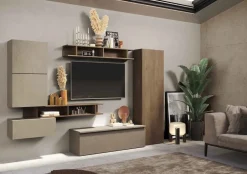 Parete attrezzata Atlantica linea Arte in finitura Argilla e Rovere Mercure