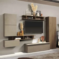 Parete attrezzata Atlantica linea Arte in finitura Argilla e Rovere Mercure