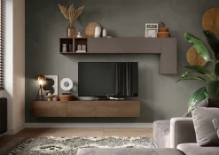 Parete attrezzata Bice linea Arte in finitura Bronzo e Rovere Mercure