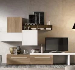 Parete attrezzata Bono linea Domino in Noce Bianco e Noce Naturale