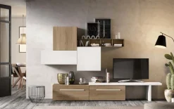Parete attrezzata Bono linea Domino in Noce Bianco e Noce Naturale