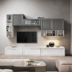 Parete attrezzata Calem linea Prevaling finitura Grigio e Bianco Frassino