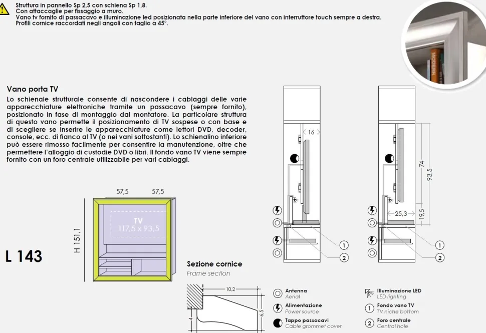 Parete attrezzata Carlo linea Motivi disponibile in vari colori