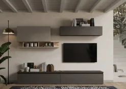 Parete attrezzata Claus linea Arte in finitura Argilla, Rovere Cadiz e Lava