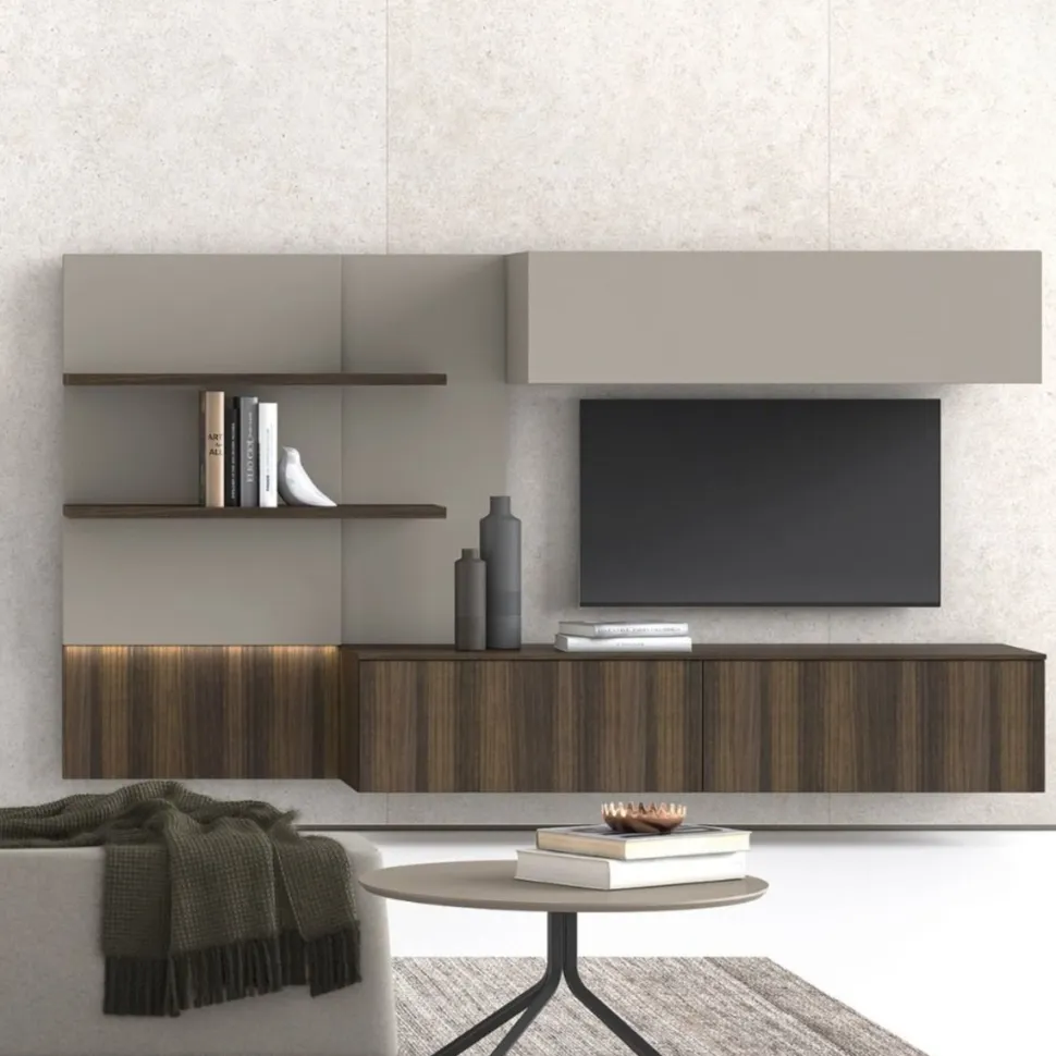 Parete attrezzata componibile sospesa con pannelli attrezzati Demon disponibile in vari colori