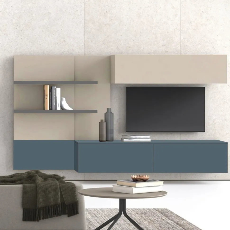 Parete attrezzata componibile sospesa con pannelli attrezzati Demon disponibile in vari colori