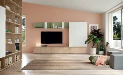 Parete attrezzata componibile Bianco Opaco e Rovere Alice linea Zafferano 15 colorazioni