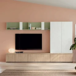 Parete attrezzata componibile Bianco Opaco e Rovere Alice linea Zafferano 15 colorazioni