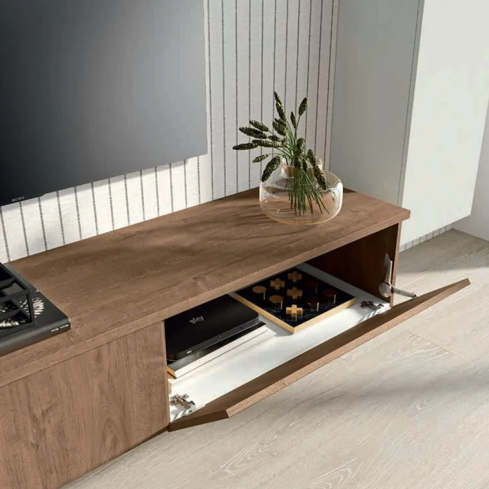 Parete attrezzata componibile sospesa Bianco Opaco e Rovere Susan linea Zafferano 15 colorazioni