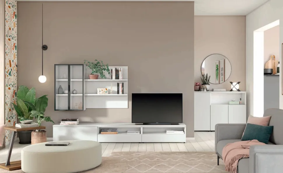 Parete attrezzata componibile Bianco opaco Niky linea Zafferano 15 colorazioni