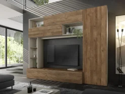 Parete Attrezzata con colonna in Cashmere Opaco e Rovere Mercure con ante Vasistas e Ribalta