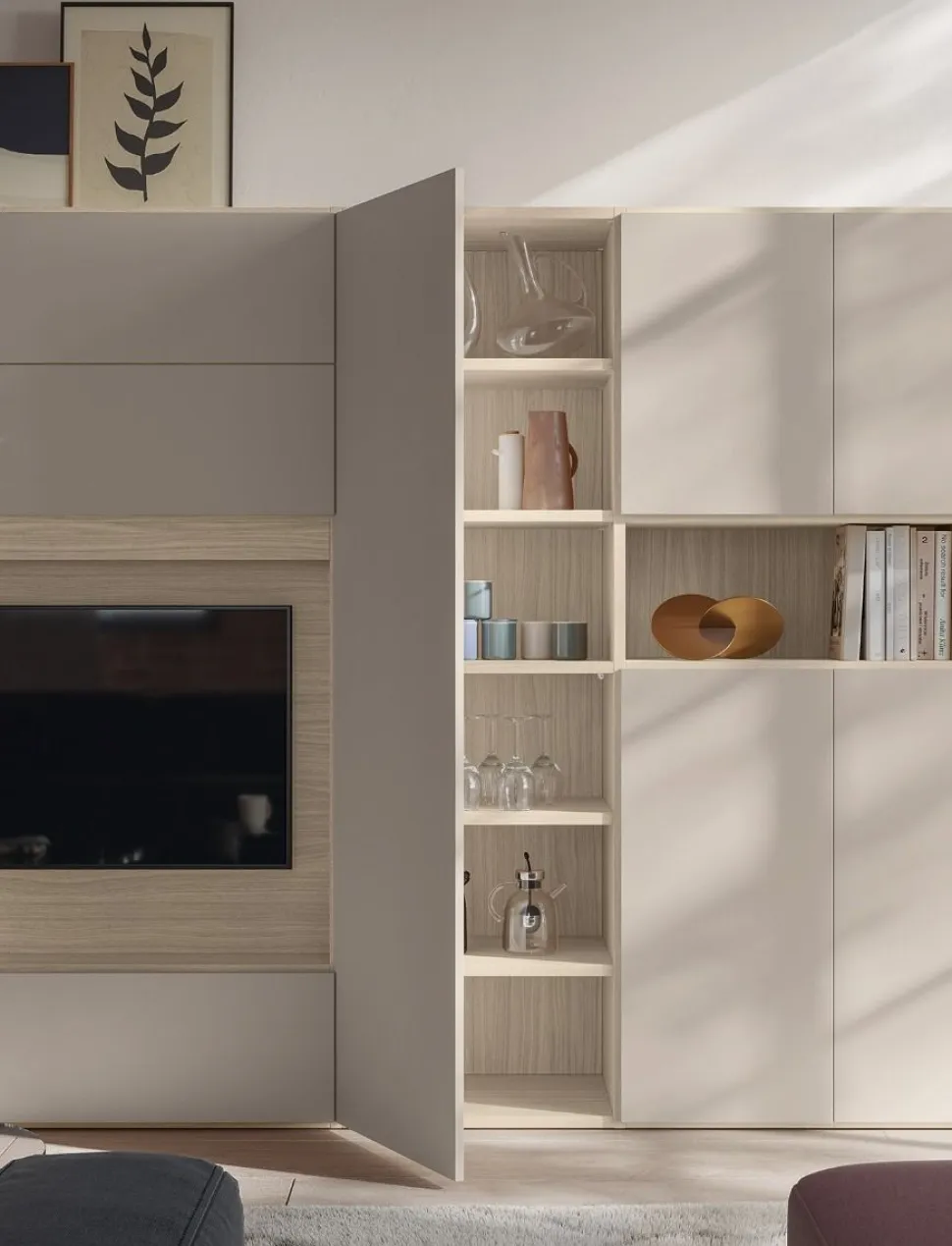 Parete attrezzata Cover con pannello Tv con luce Led disponibile in 21 colorazioni
