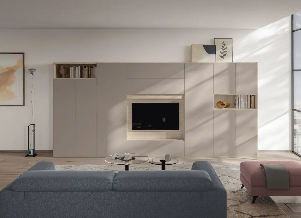 Parete attrezzata Cover con pannello Tv con luce Led disponibile in 21 colorazioni