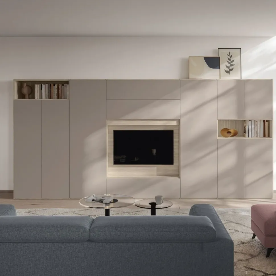 Parete attrezzata Cover con pannello Tv con luce Led disponibile in 21 colorazioni