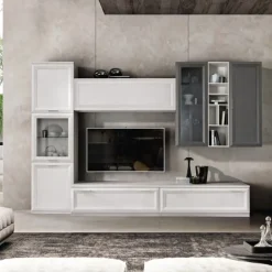Parete attrezzata Delim linea Prevaling finitura Bianco Frassino e Grigio