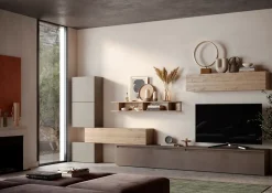 Parete attrezzata Denver linea Arte in finitura Argilla , Bronzo e Rovere Cadiz