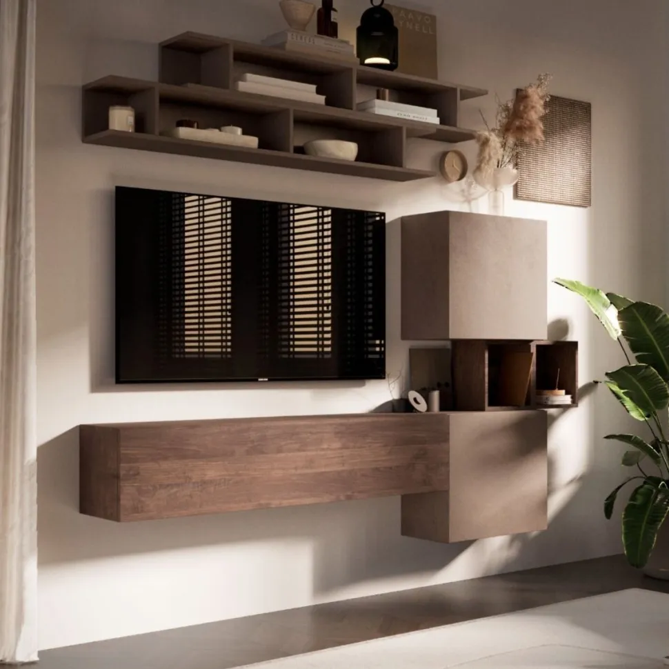 Parete attrezzata Diana linea Arte in finitura Rovere Mercure e Bronzo