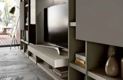 Parete attrezzata Grigio seta componibile e moderna con librerie e vetrina disponibile in vari colori