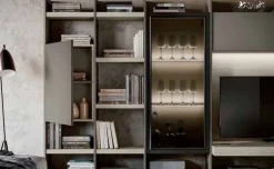 Parete attrezzata Grigio seta componibile e moderna con librerie e vetrina disponibile in vari colori