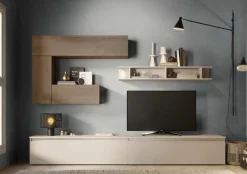 Parete attrezzata Hit linea Arte in finitura Rovere Mercure e Cashmere