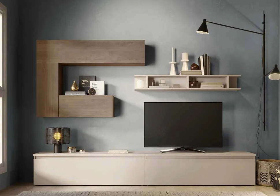 Parete attrezzata Hit linea Arte in finitura Rovere Mercure e Cashmere