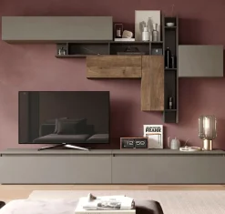 Parete attrezzata Icaro linea Arte in finitura Rovere Mercure,Argilla e Bronzo