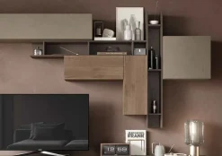 Parete attrezzata Icaro linea Arte in finitura Rovere Mercure,Argilla e Bronzo