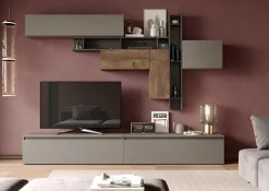Parete attrezzata Icaro linea Arte in finitura Rovere Mercure,Argilla e Bronzo