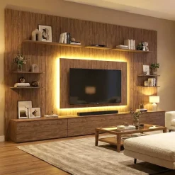 Parete attrezzata in legno moderna componibile con Boiserie e mensole disponibile in vari colori