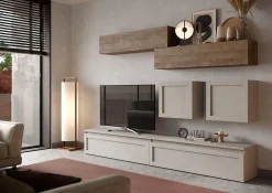 Parete attrezzata Lakota linea Arte in finitura Argilla e Rovere Mercure