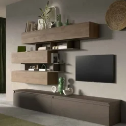 Parete attrezzata Loris linea Arte in finitura Rovere Mercure e Bronzo