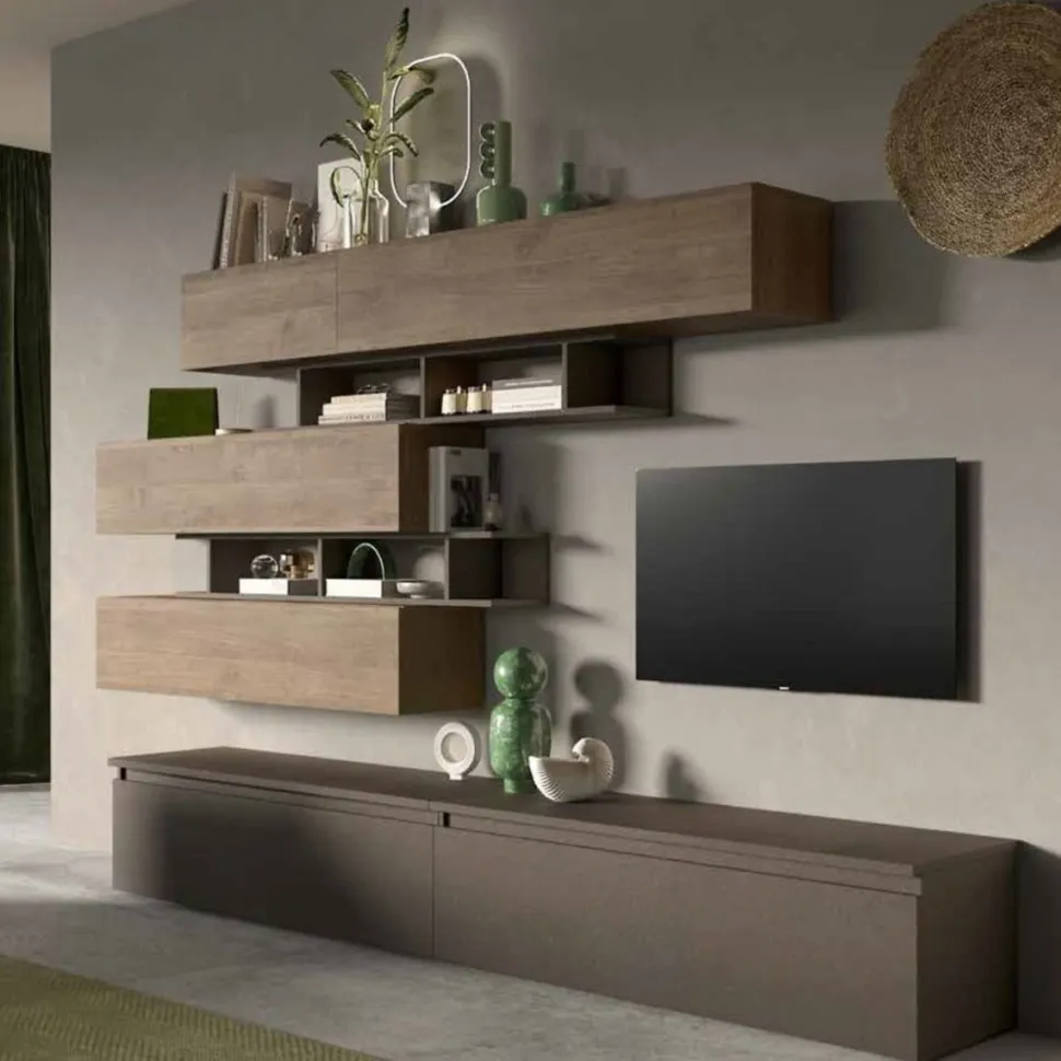 Parete attrezzata Loris linea Arte in finitura Rovere Mercure e Bronzo