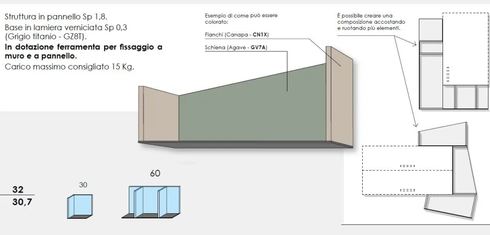 Parete attrezzata Mark linea Cosmo disponibile in 21 colorazioni