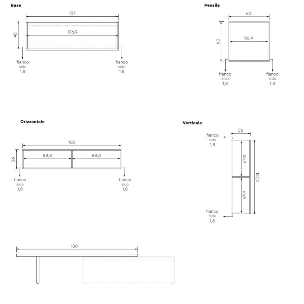 Parete attrezzata moderna Bianco Altea e Oro componibile con mensola porta tv Amanda disponibile in vari colori